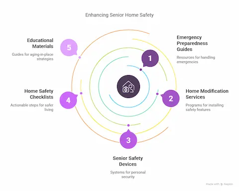 Chart showing the main elements of Senior Home safety from the Thrive at Home Network