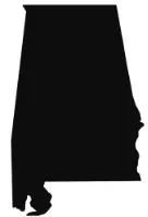 Black filled outline of the state of Alabama - Thrive @ Home Network
