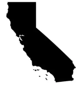 Black filled outline of the state of California - Thrive @ Home Network