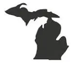 Black filled outline of the state of Michigan - Thrive @ Home Network