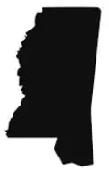 Black filled outline of the state of Mississippi - Thrive @ Home Network