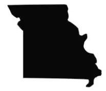 Black filled outline of the state of Missouri- Thrive @ Home Network