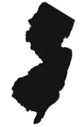 Black filled outline of the state of New Jersey - Thrive @ Home Network