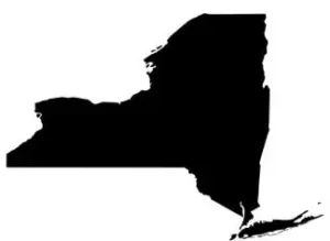 Black filled outline of the state of New York - Thrive @ Home Network