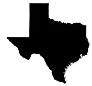 Black filled outline of the state of Texas - Thrive @ Home Network