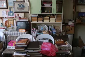 Room cluttered with junk.